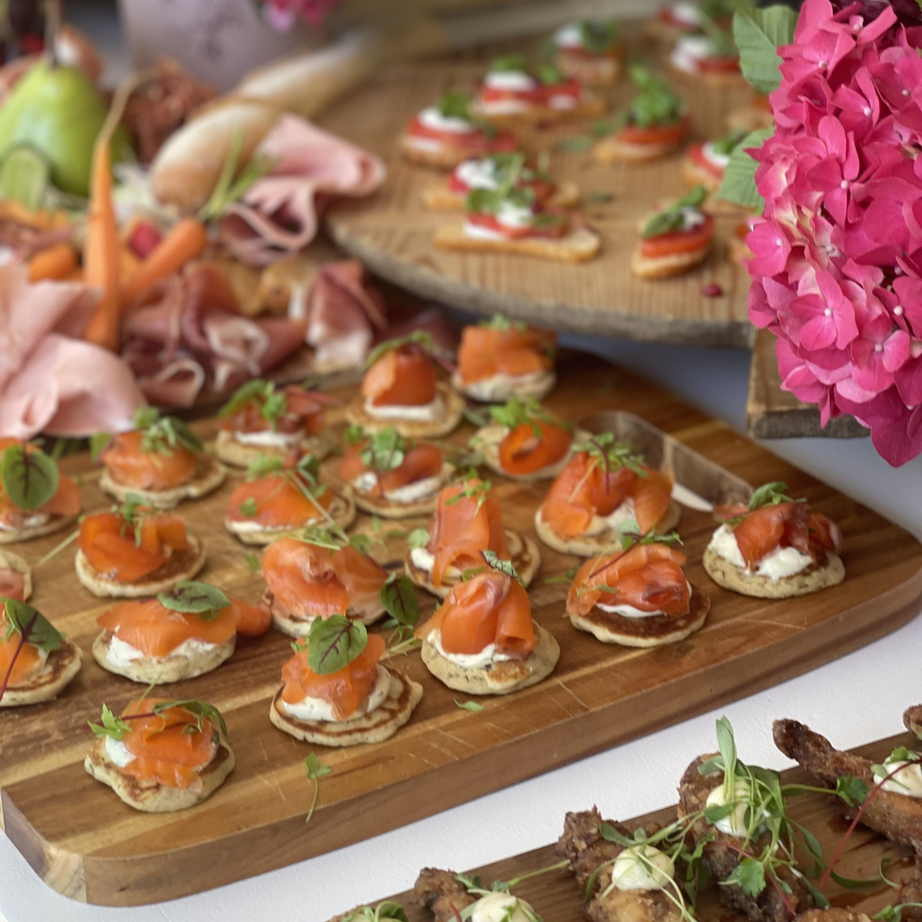 Salmon Gravlax Blinis Catering by Millstone Patisserie